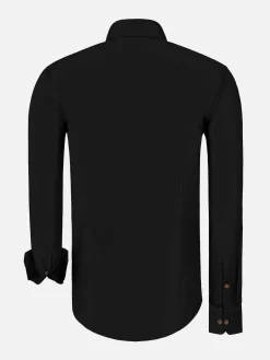 Wam Denim Overhemd Lange Mouwen|Ales Solid Structured Black Overhemd Lange Mouw
