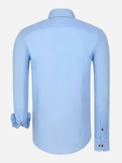 Wam Denim Overhemd Lange Mouwen|Ales Solid Structured Blue Overhemd Lange Mouw
