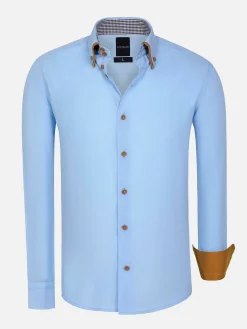 Wam Denim Overhemd Lange Mouwen|Ales Solid Structured Blue Overhemd Lange Mouw