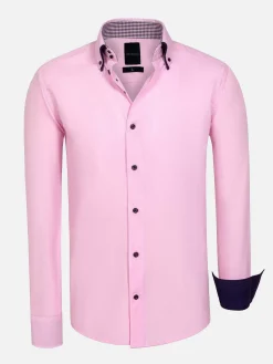 Wam Denim Overhemd Lange Mouwen|Ales Solid Structured Pink Overhemd Lange Mouw