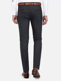 Wam Denim Pantalons|Amalfi Glen Check Slim Fit Navy Suit Pantalon