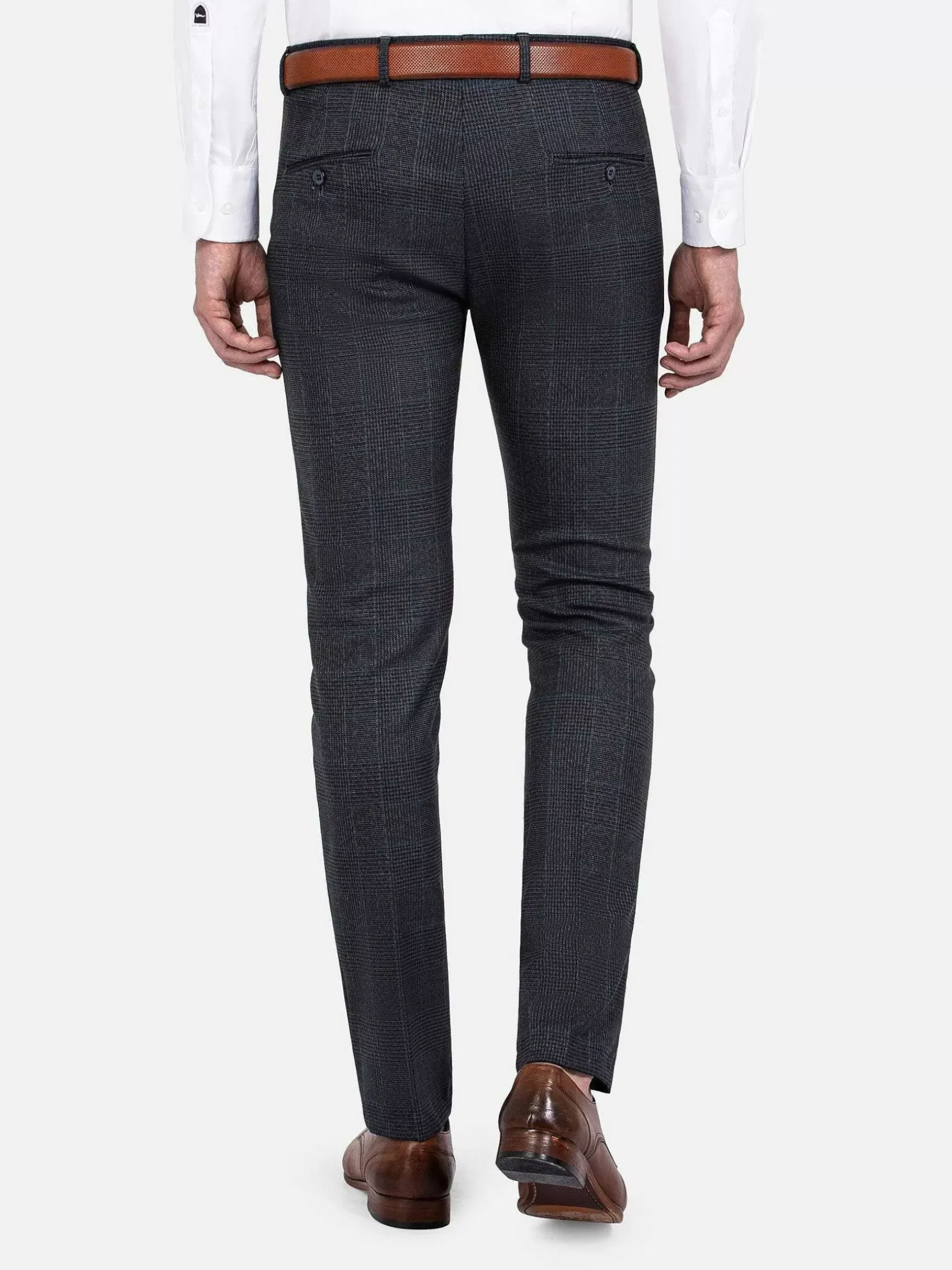 Wam Denim Pantalons|Amalfi Glen Check Slim Fit Navy Suit Pantalon