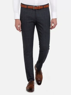 Wam Denim Pantalons|Amalfi Glen Check Slim Fit Navy Suit Pantalon