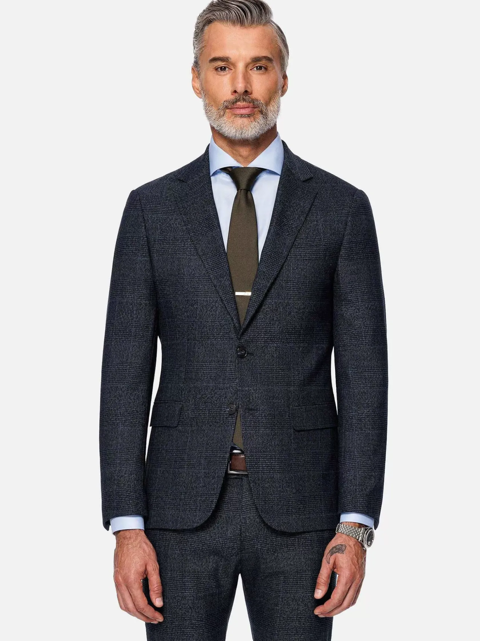 Wam Denim Colberts|Amalfi Glen Check Wide Lapel Navy Suit Colbert