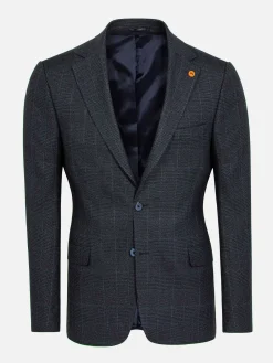 Wam Denim Colberts|Amalfi Glen Check Wide Lapel Navy Suit Colbert