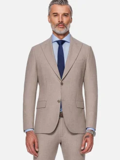 Wam Denim Colberts|Araya Peak Lapel Single Breast Beige Suit Blazer