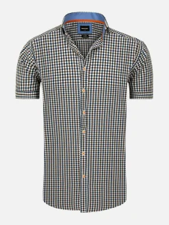 Wam Denim Overhemd Korte Mouwen|Asher Tailored Fit White Brown Overhemd