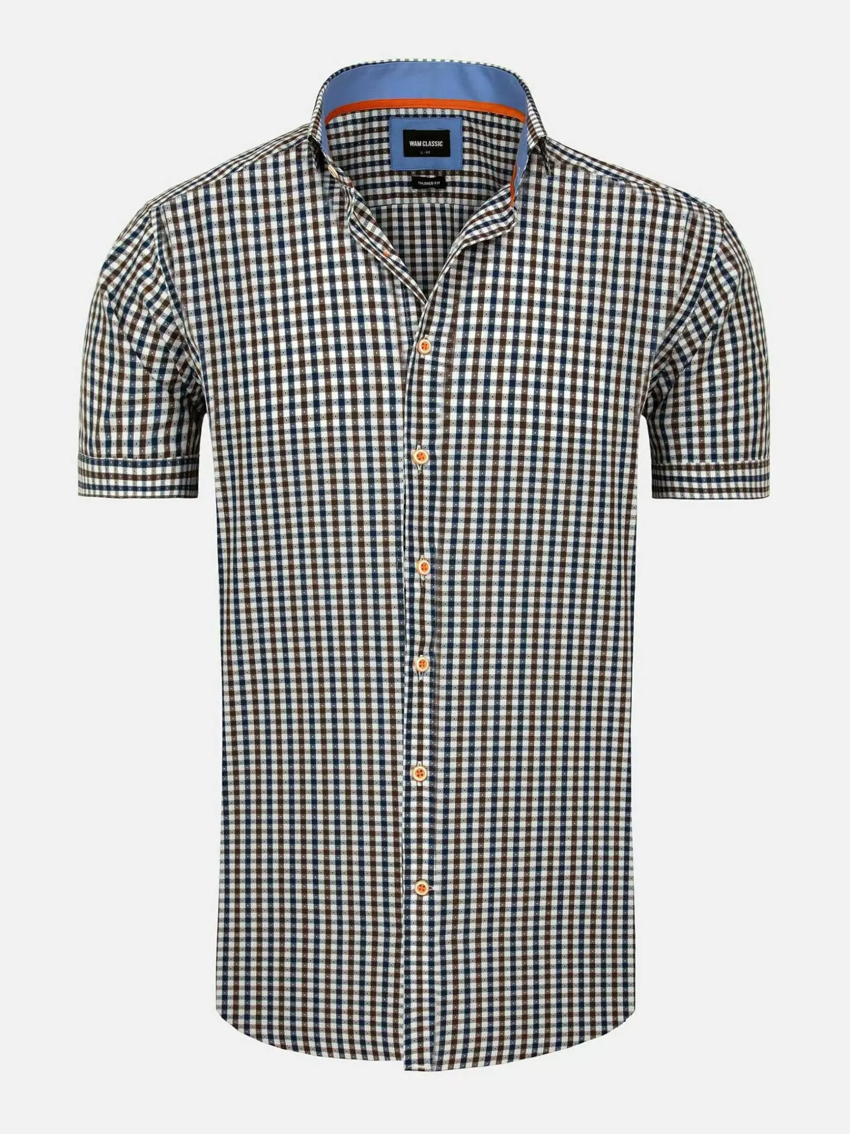Wam Denim Overhemd Korte Mouwen|Asher Tailored Fit White Brown Overhemd