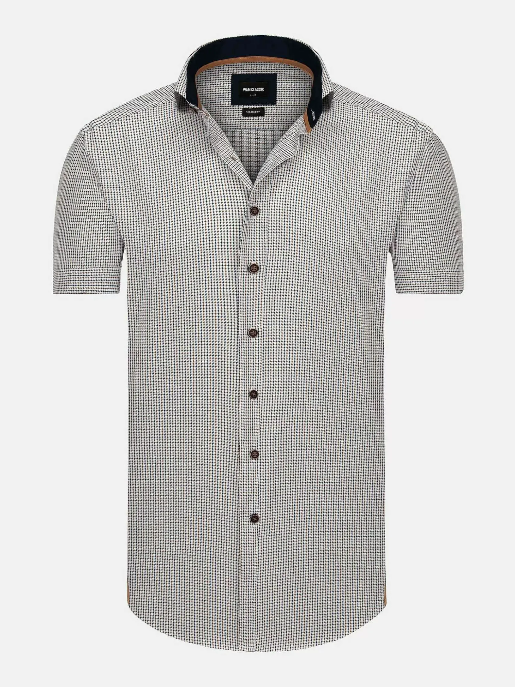 Wam Denim Overhemd Korte Mouwen|Asher Tailored Fit White Navy Overhemd