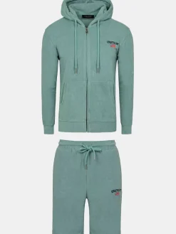 Wam Denim Sweaters|Avery Full Zipped Blue Hoodie Shorts Set