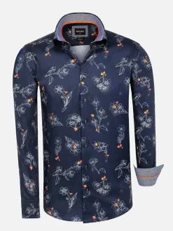 Wam Denim Overhemd Lange Mouwen|Baga Navy Floral Print Overhemd Longe Mouw