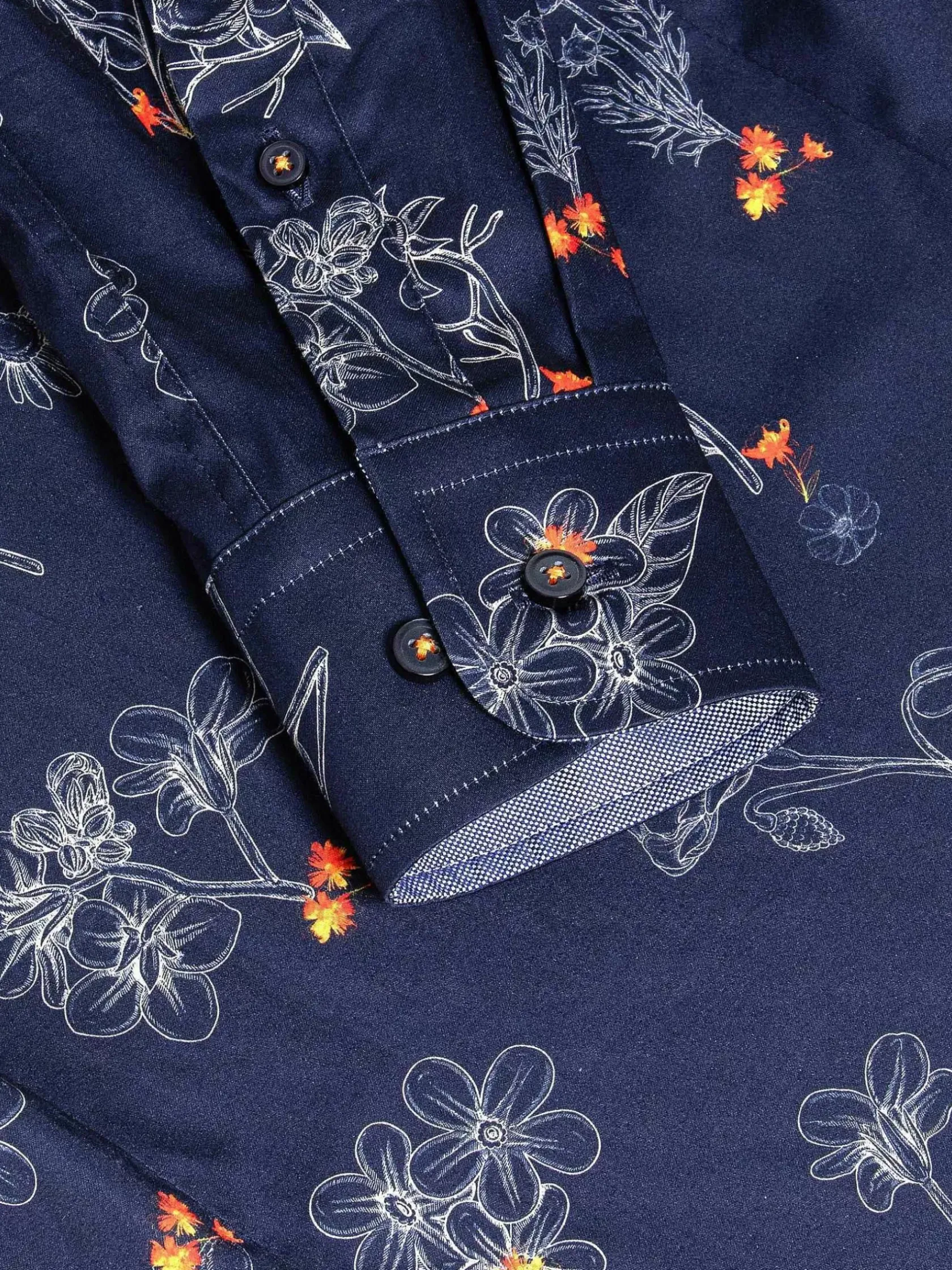 Wam Denim Overhemd Lange Mouwen|Baga Navy Floral Print Overhemd Longe Mouw