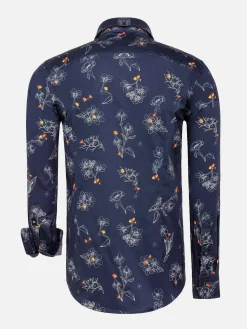 Wam Denim Overhemd Lange Mouwen|Baga Navy Floral Print Overhemd Longe Mouw