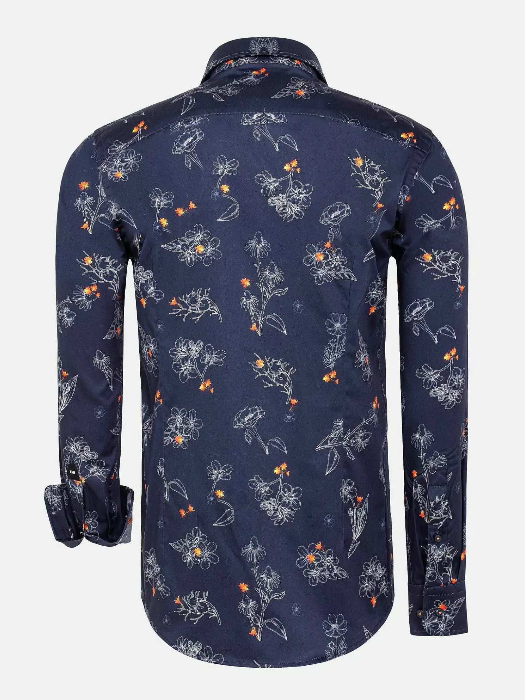 Wam Denim Overhemd Lange Mouwen|Baga Navy Floral Print Overhemd Longe Mouw