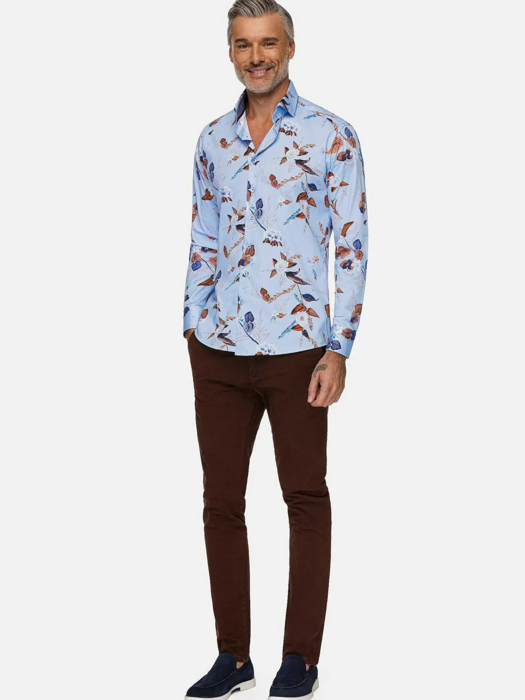Wam Denim Overhemd Lange Mouwen|Burano Blue Floral Print Overhemd Lange Mouw