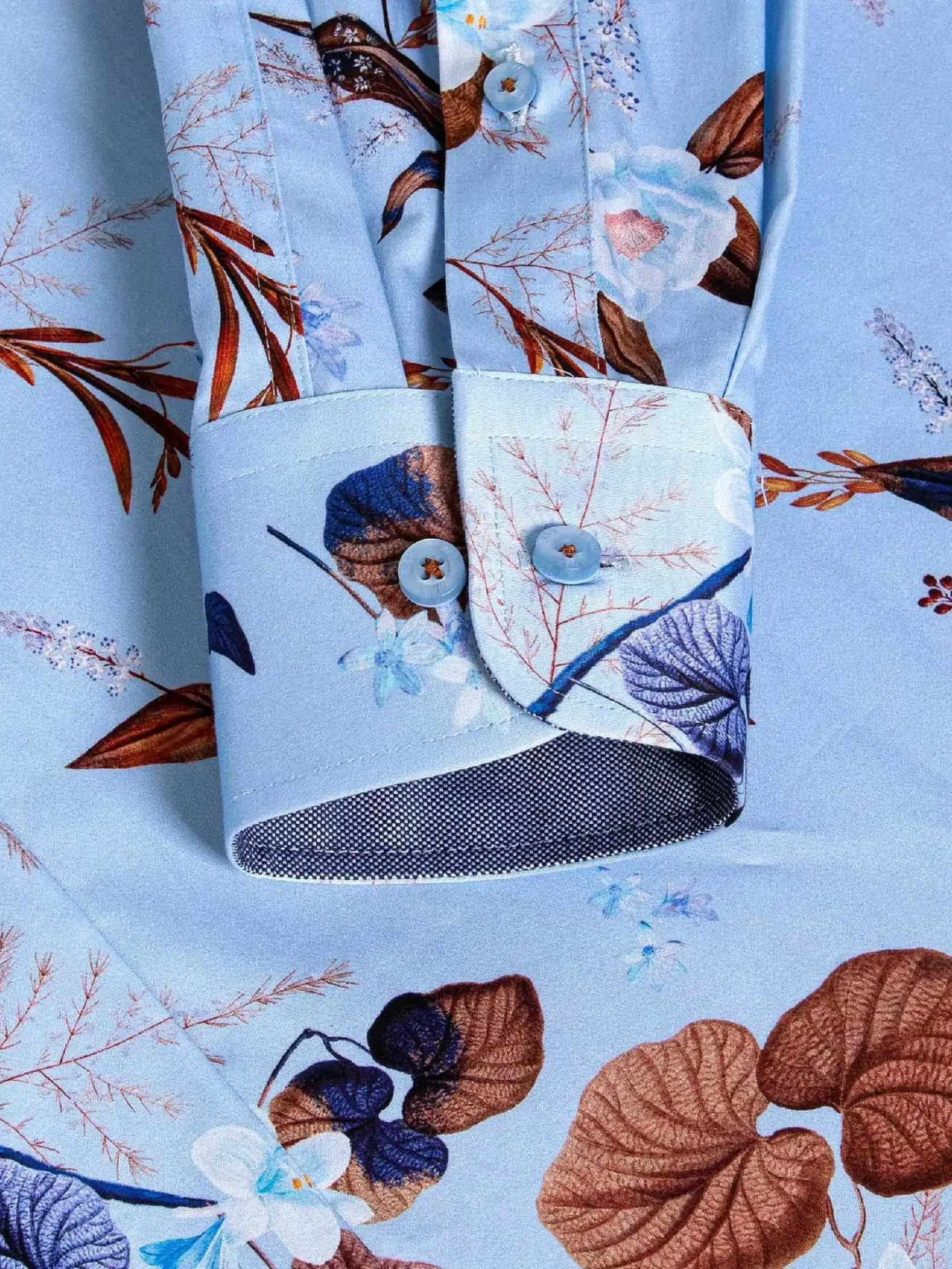 Wam Denim Overhemd Lange Mouwen|Burano Blue Floral Print Overhemd Lange Mouw