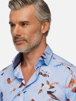 Wam Denim Overhemd Lange Mouwen|Burano Blue Floral Print Overhemd Lange Mouw