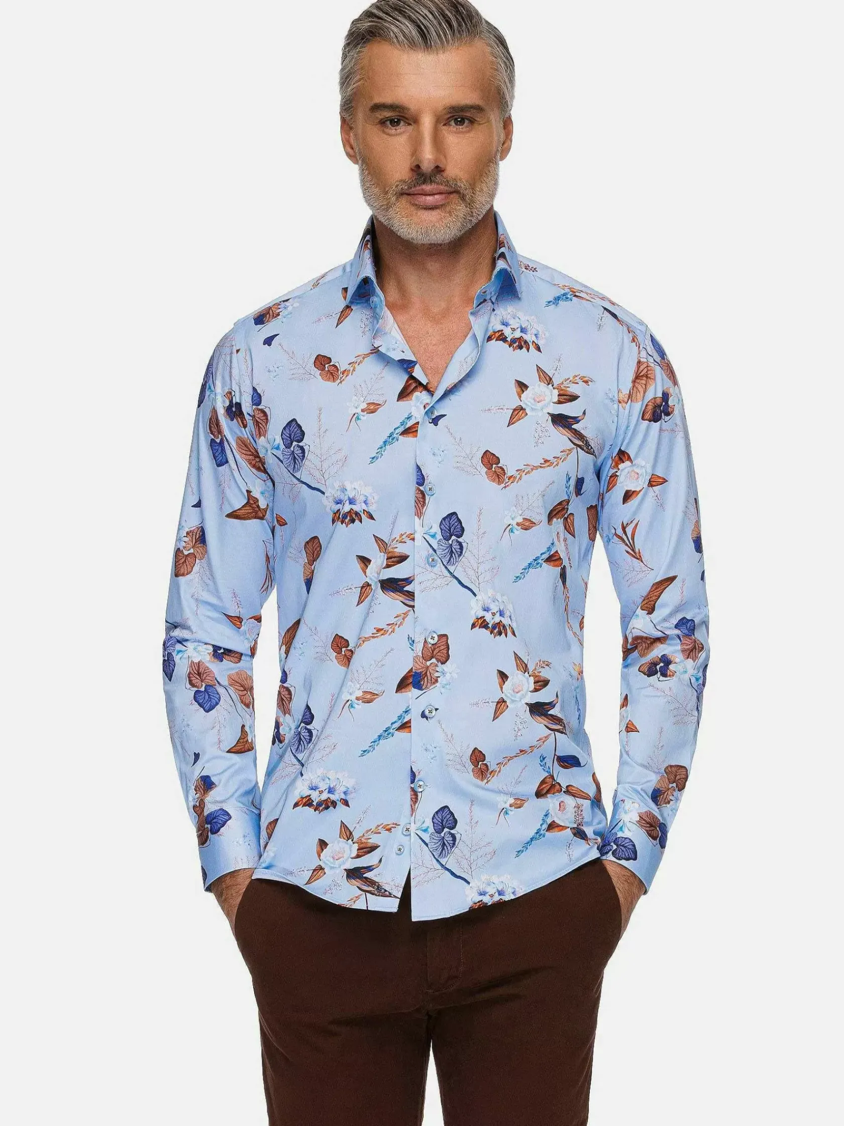 Wam Denim Overhemd Lange Mouwen|Burano Blue Floral Print Overhemd Lange Mouw