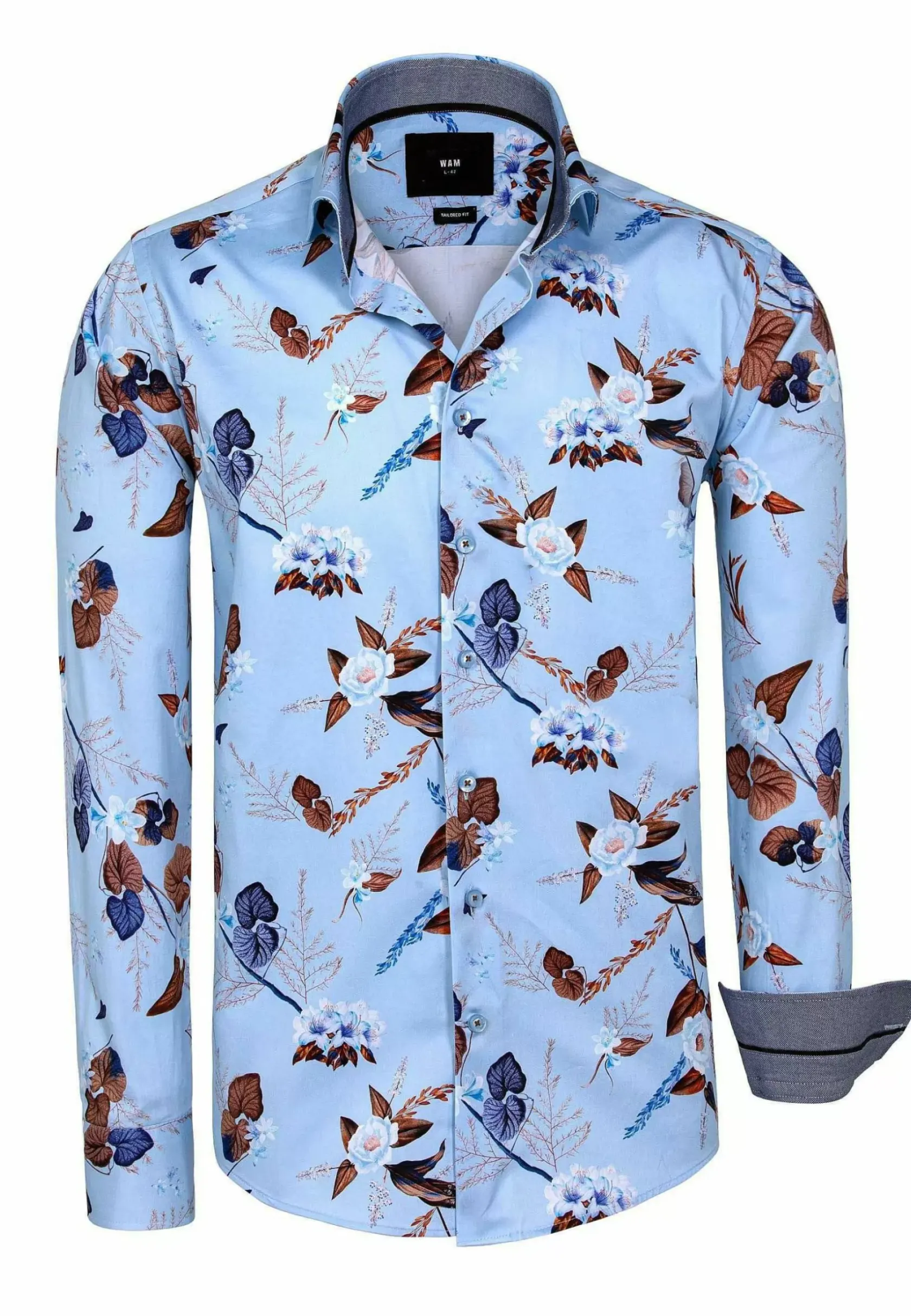 Wam Denim Overhemd Lange Mouwen|Burano Blue Floral Print Overhemd Lange Mouw