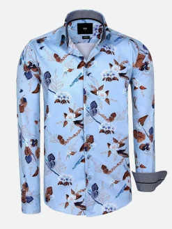 Wam Denim Overhemd Lange Mouwen|Burano Blue Floral Print Overhemd Lange Mouw