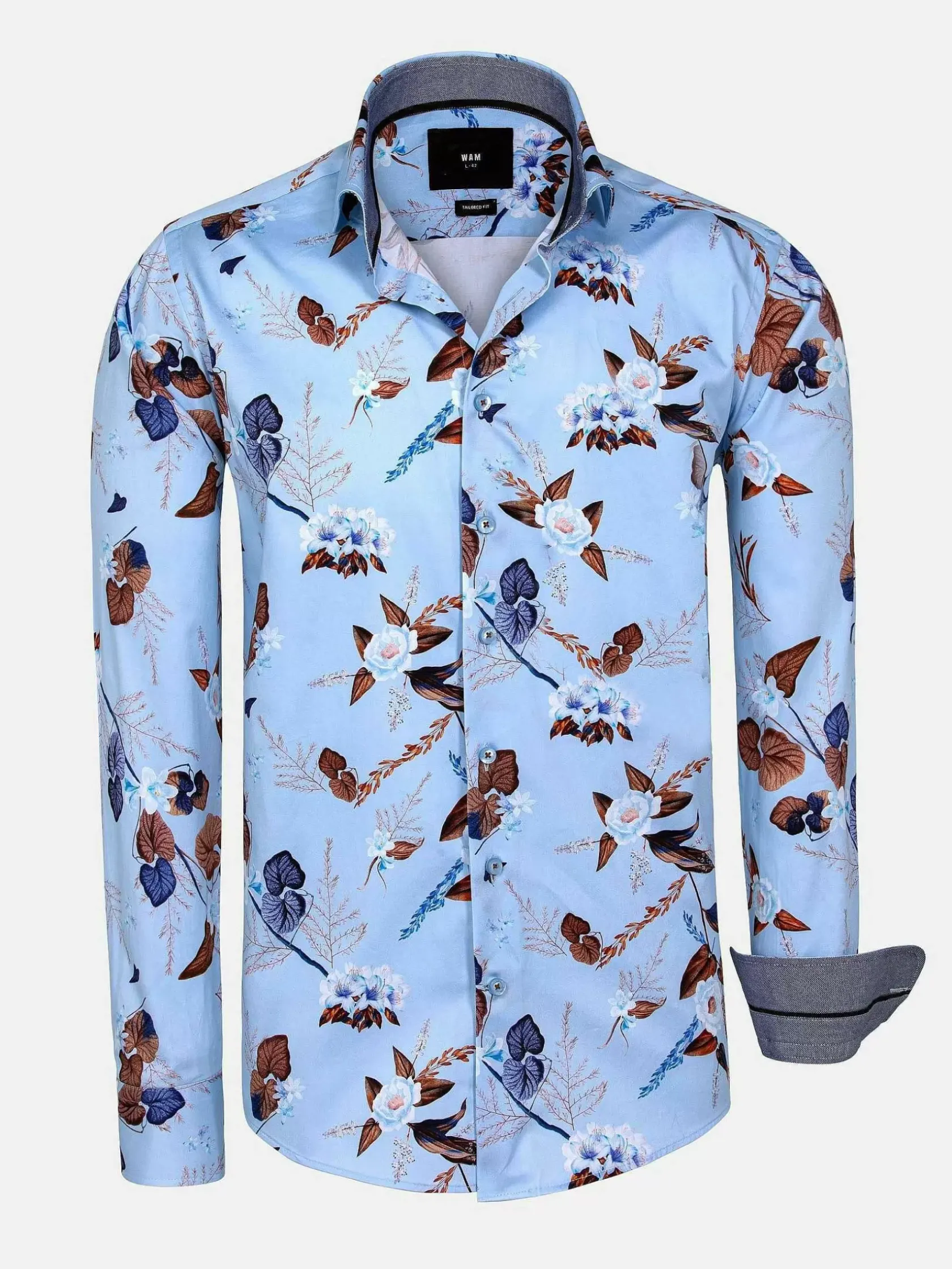 Wam Denim Overhemd Lange Mouwen|Burano Blue Floral Print Overhemd Lange Mouw