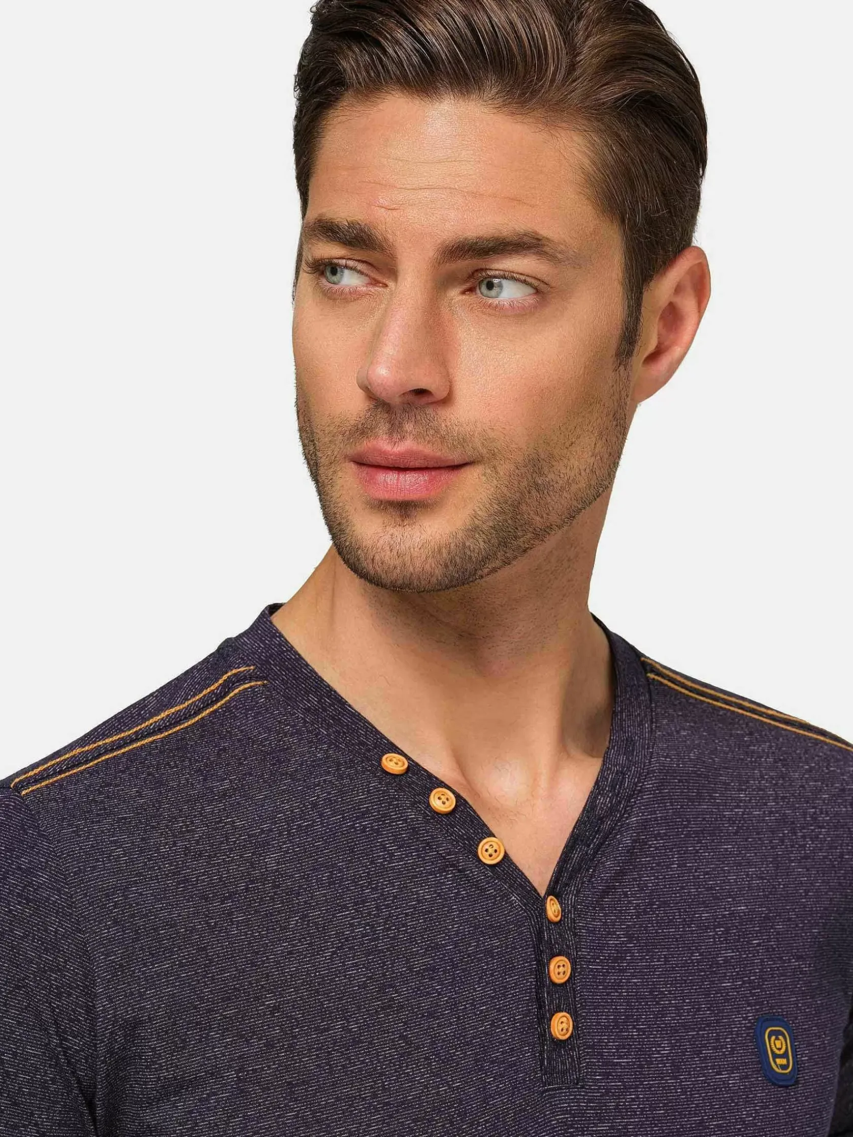 Wam Denim T-Shirts|Dirkous V-Neck Button Down Navy T-Shirt