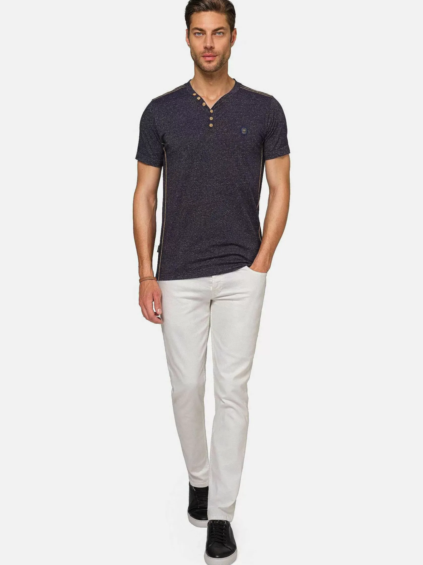 Wam Denim T-Shirts|Dirkous V-Neck Button Down Navy T-Shirt