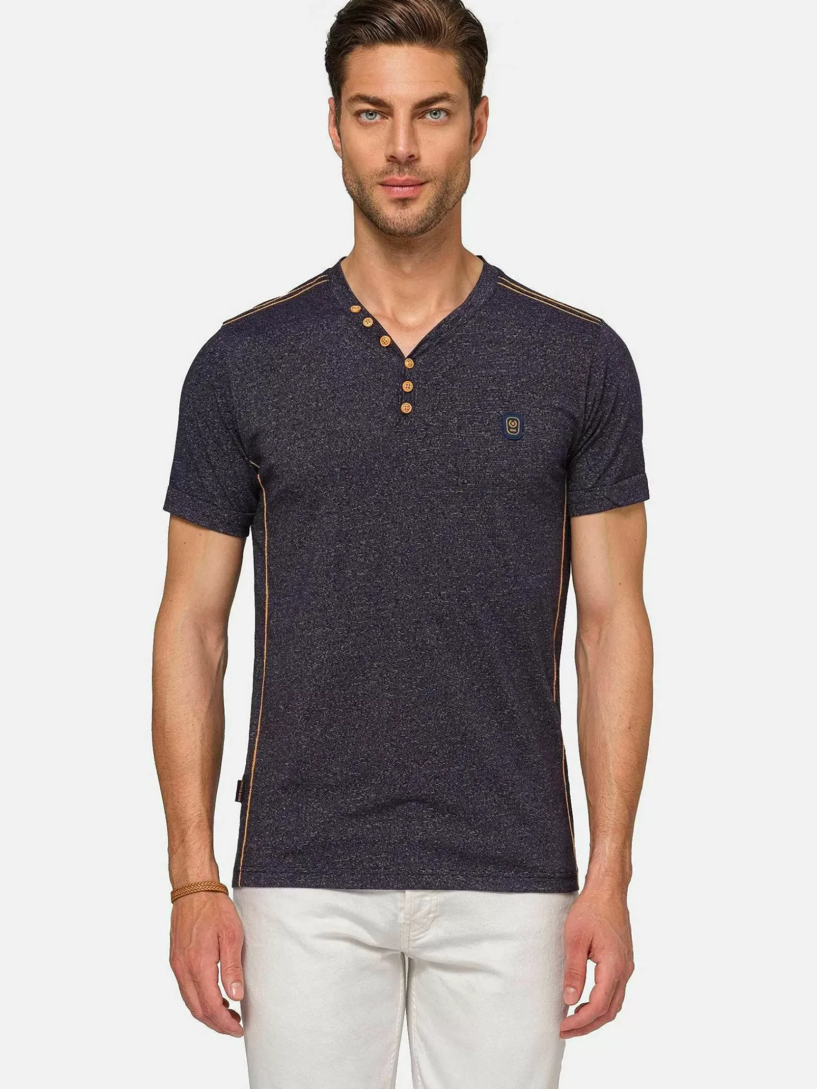 Wam Denim T-Shirts|Dirkous V-Neck Button Down Navy T-Shirt