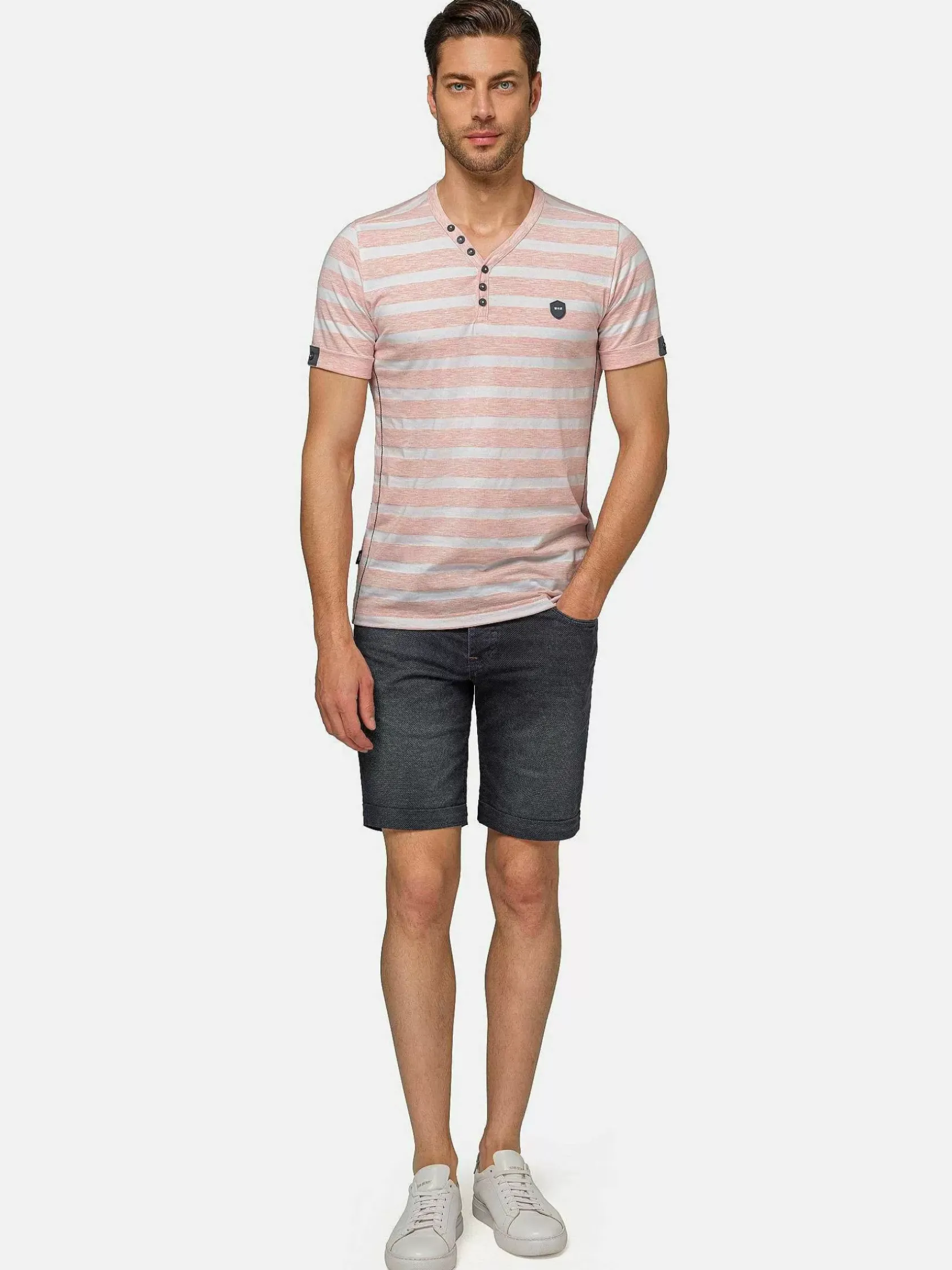 Wam Denim T-Shirts|Doenga Striped V-Neck Pink T-Shirt