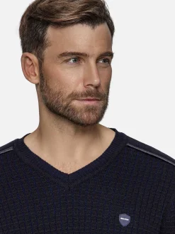 Wam Denim Truien|Dover Slim Fit V-Neck Navy Truien