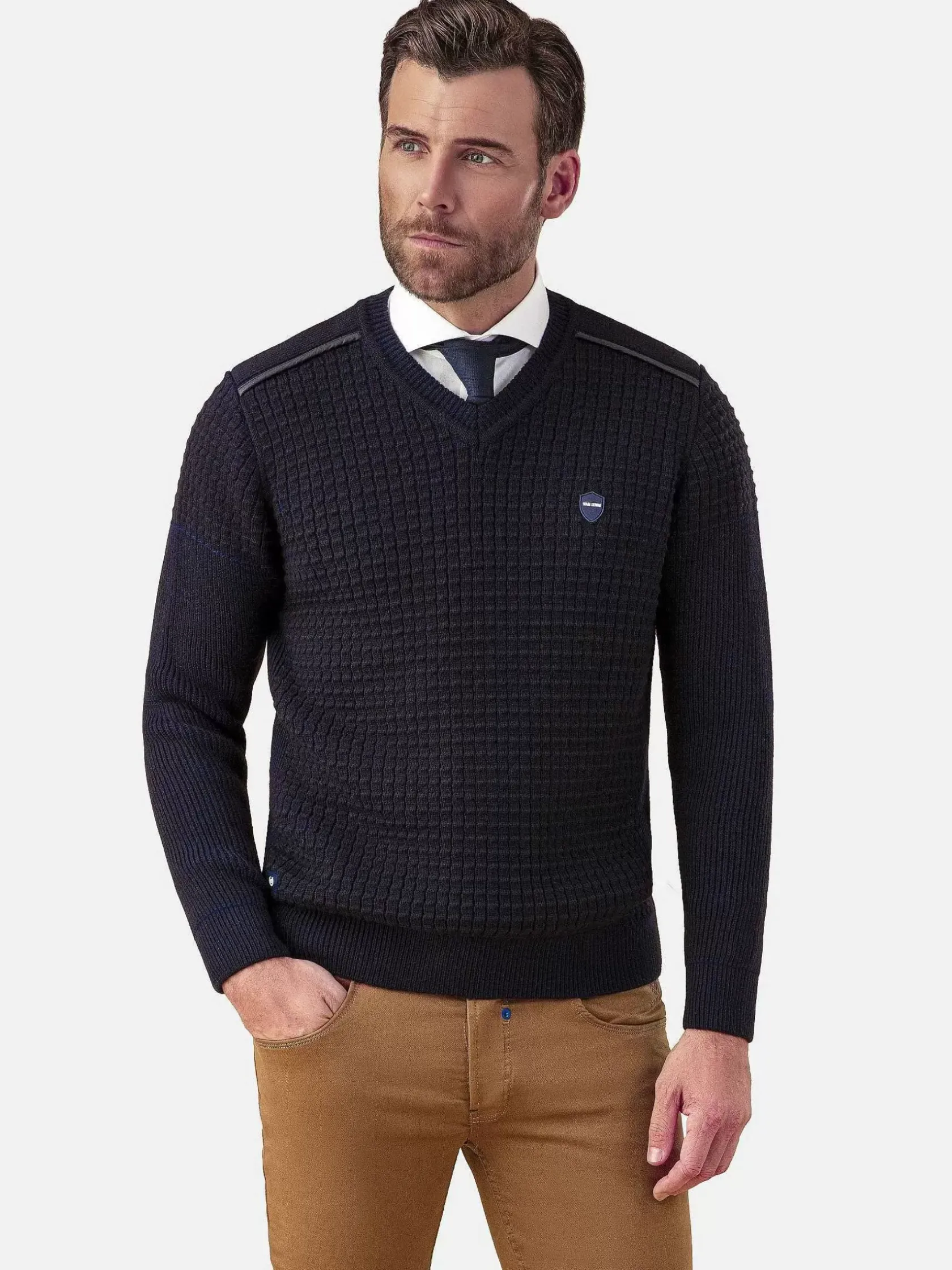 Wam Denim Truien|Dover Slim Fit V-Neck Navy Truien