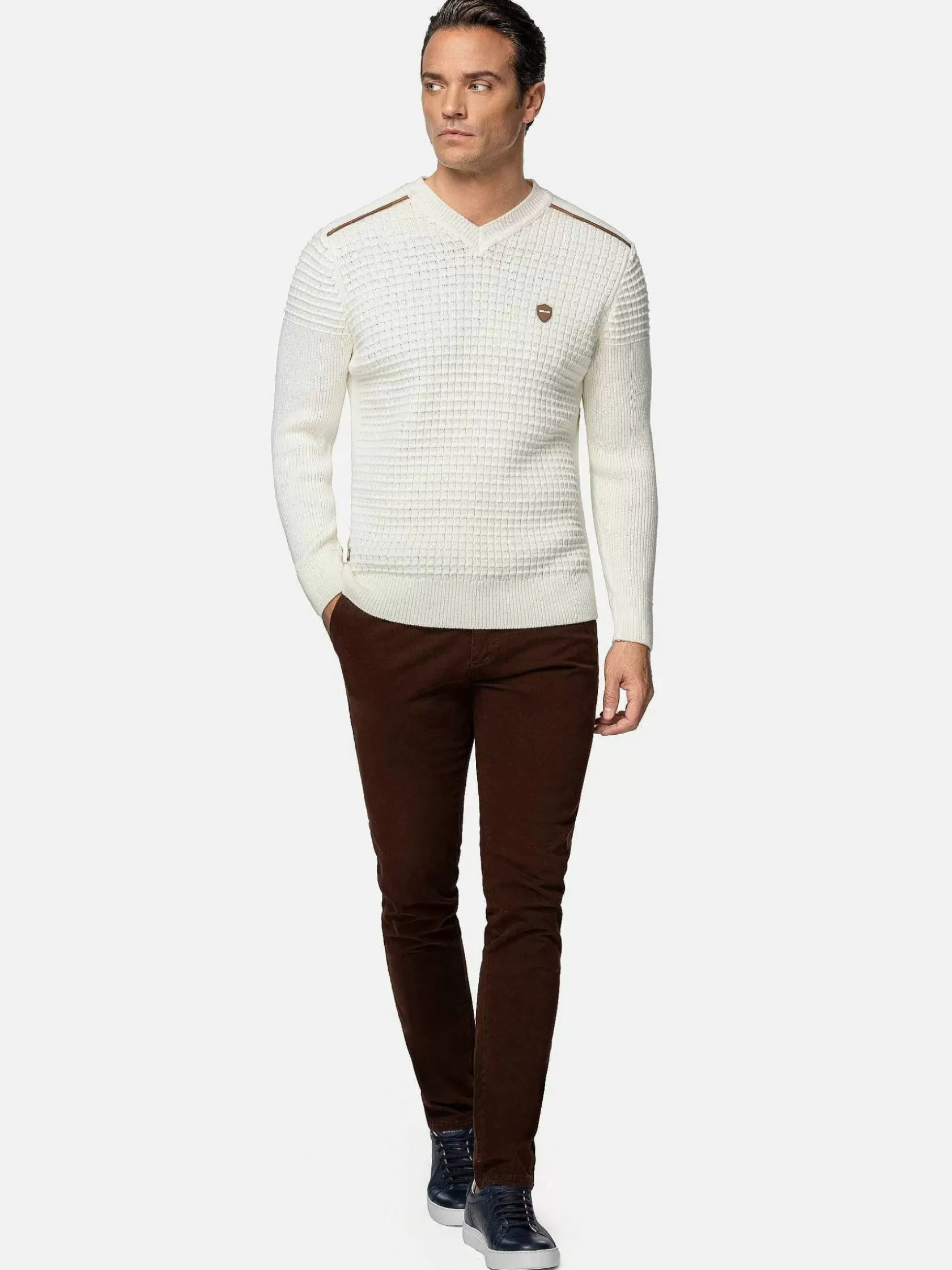 Wam Denim Truien|Dover Slim Fit V-Neck Off-White Truien