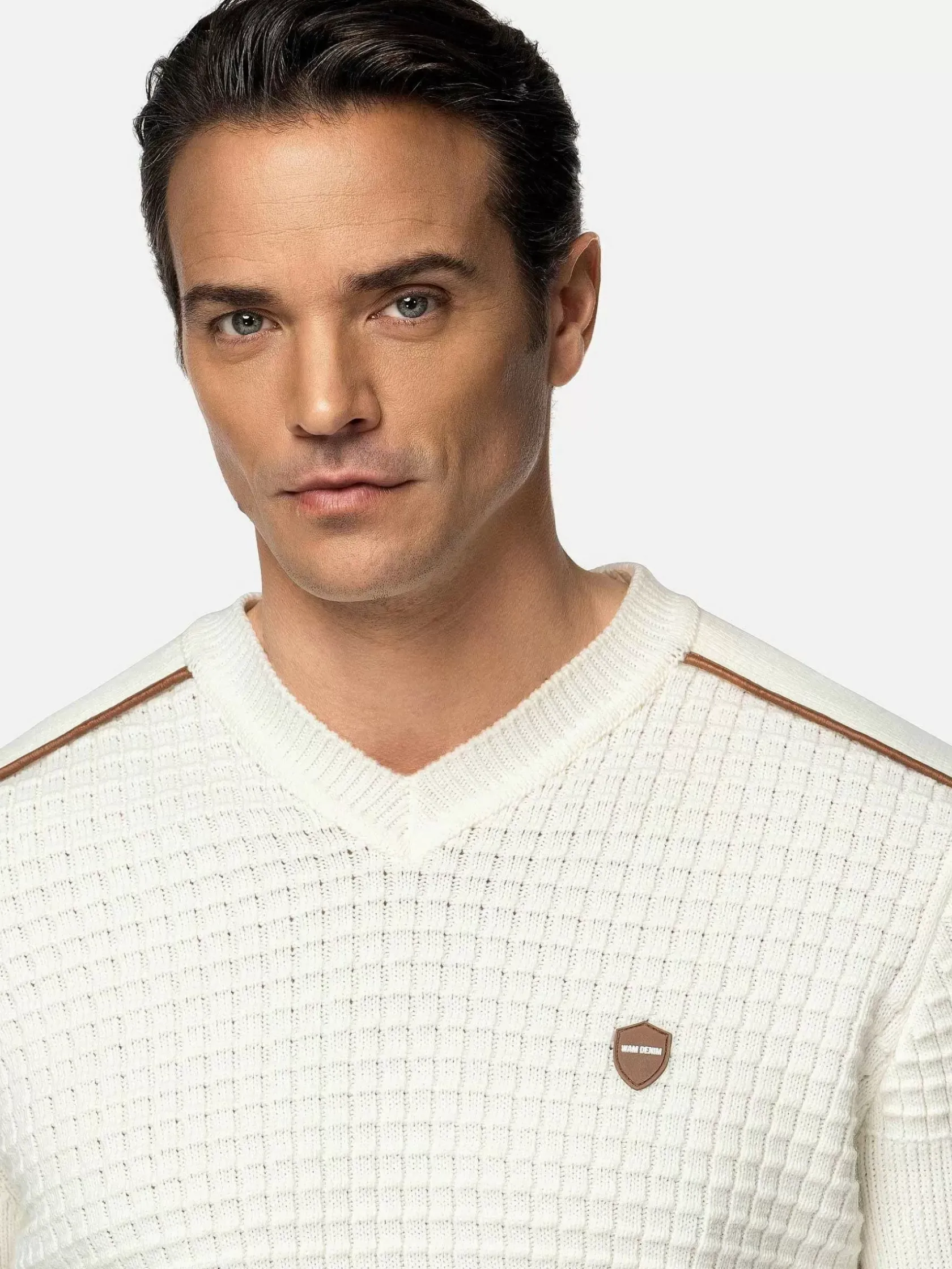 Wam Denim Truien|Dover Slim Fit V-Neck Off-White Truien