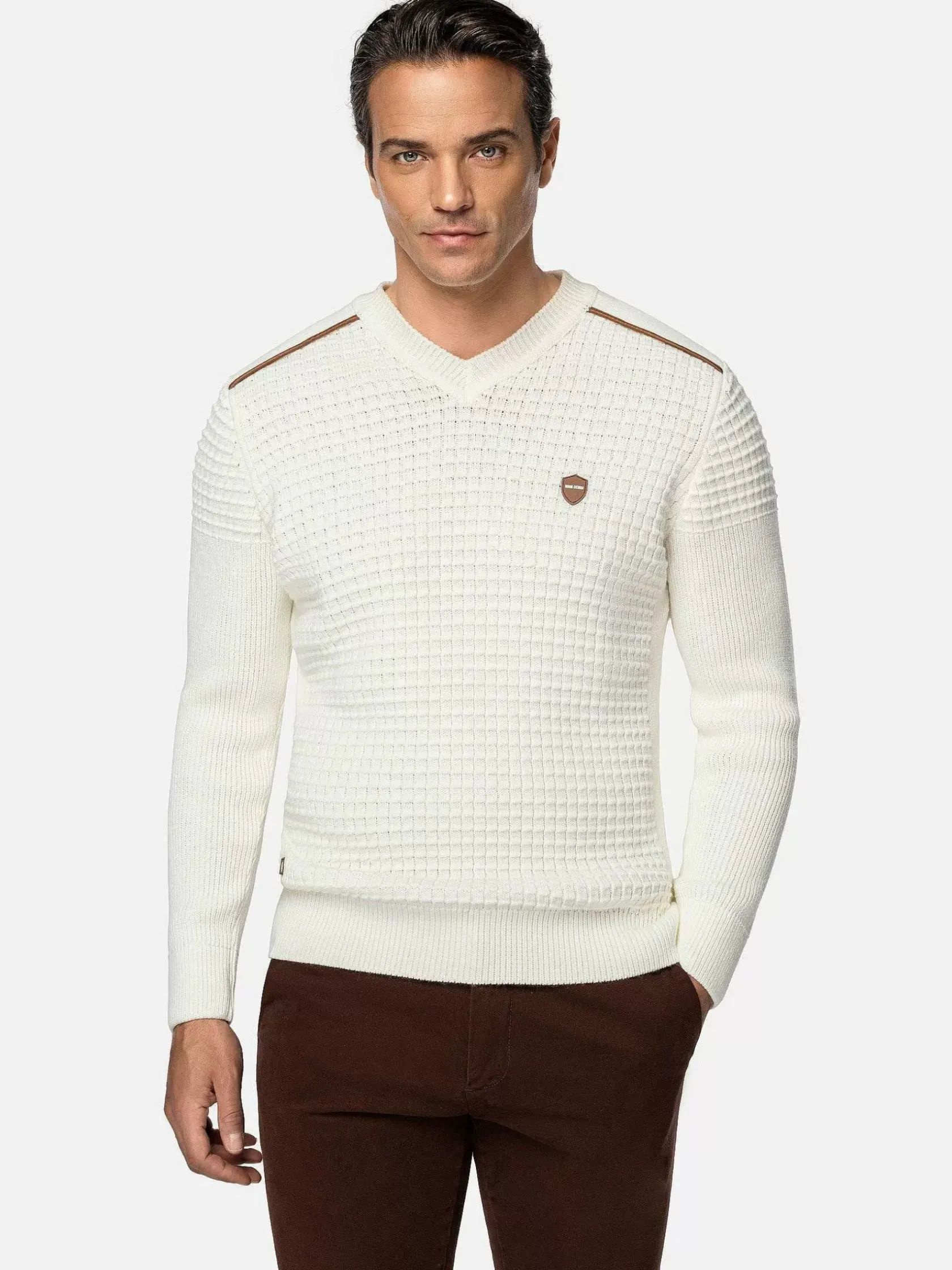 Wam Denim Truien|Dover Slim Fit V-Neck Off-White Truien