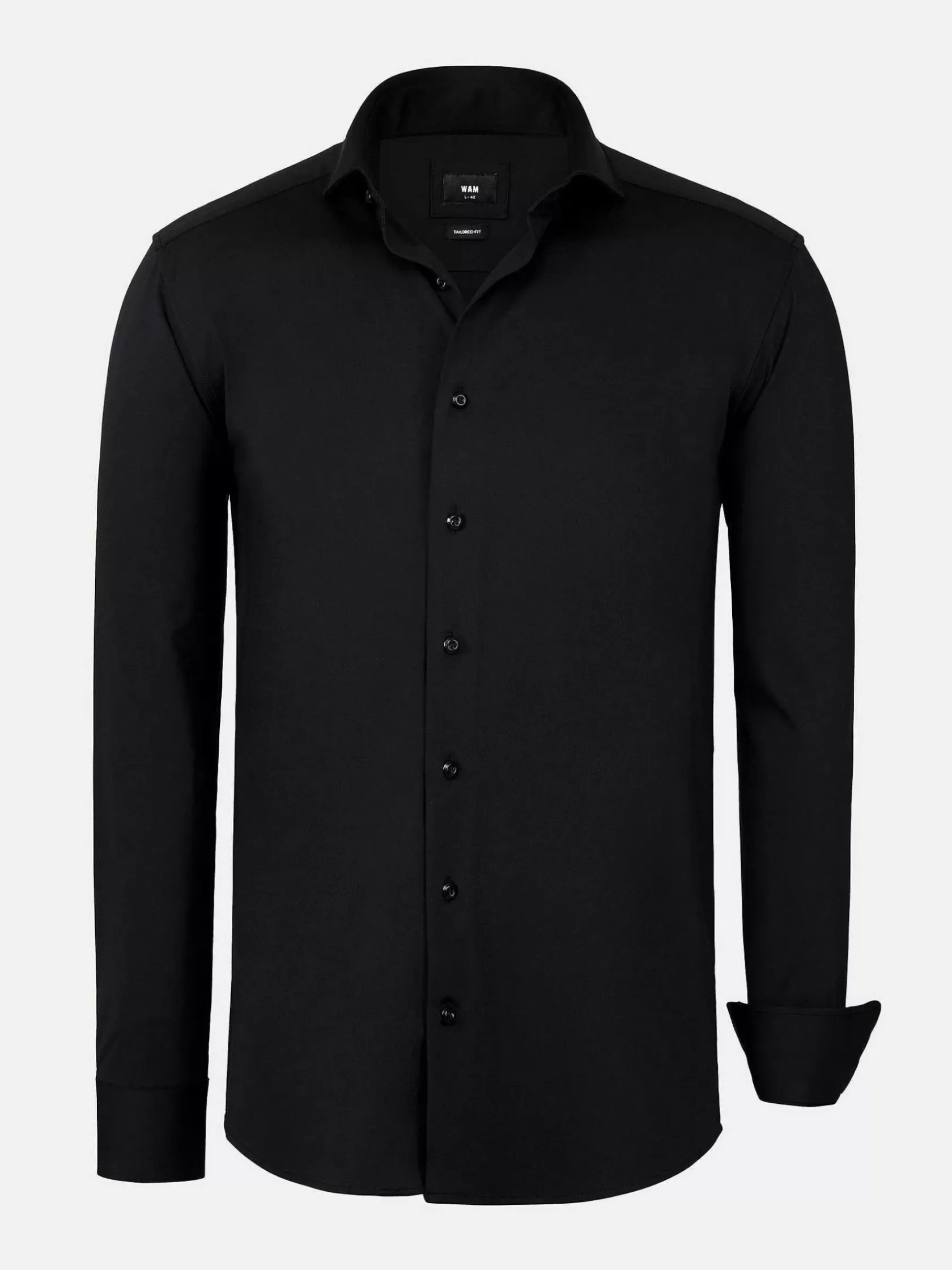 Wam Denim Overhemd Lange Mouwen|Everest Spread Collar Black Overhemd Lange Mouw