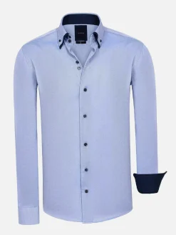 Wam Denim Overhemd Lange Mouwen|Flers Double Collar Blue Overhemd Lange Mouw