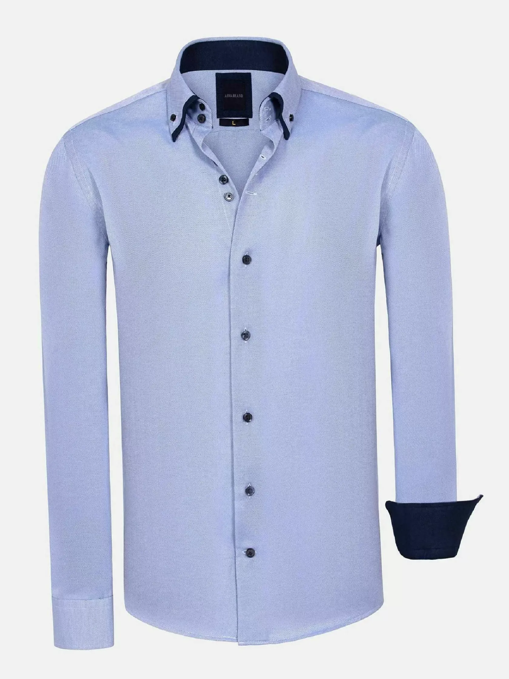 Wam Denim Overhemd Lange Mouwen|Flers Double Collar Blue Overhemd Lange Mouw