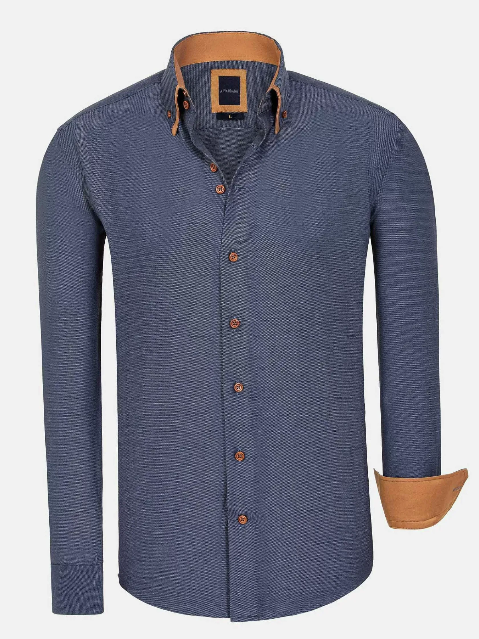 Wam Denim Overhemd Lange Mouwen|Flers Double Collar Dark Indigo Overhemd Lange Mouw
