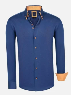 Wam Denim Overhemd Lange Mouwen|Flers Double Collar Navy Overhemd Lange Mouw