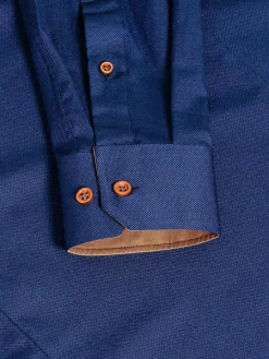 Wam Denim Overhemd Lange Mouwen|Flers Double Collar Navy Overhemd Lange Mouw
