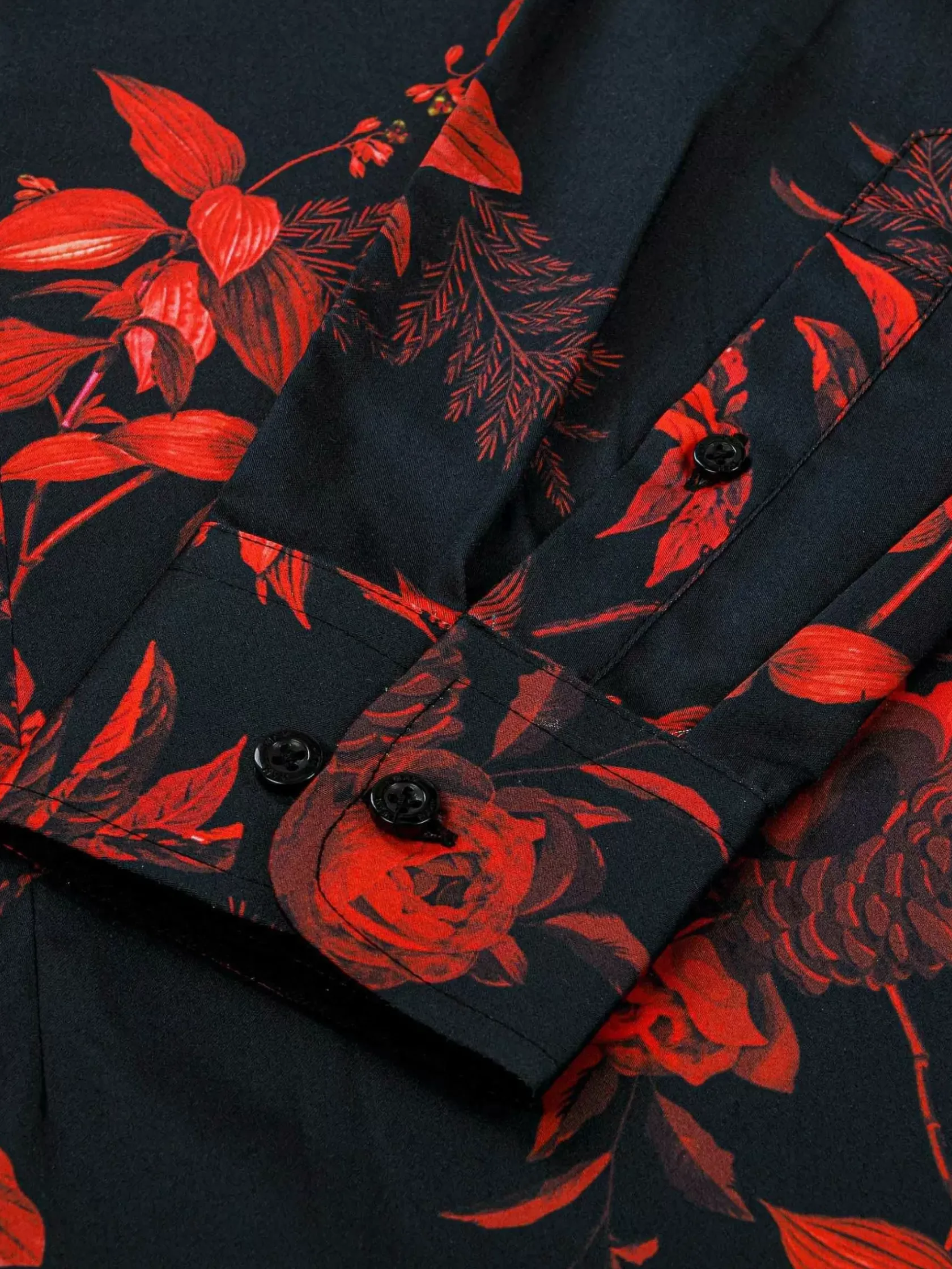 Wam Denim Overhemd Lange Mouwen|Florence Red Floral Black Overhemd Lange Mouw