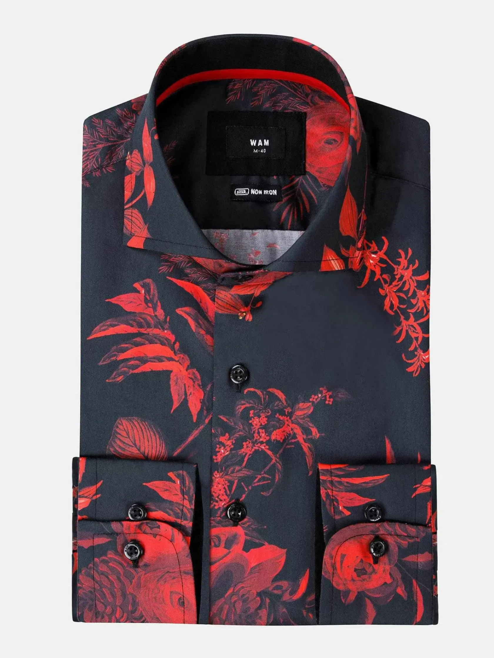 Wam Denim Overhemd Lange Mouwen|Florence Red Floral Black Overhemd Lange Mouw