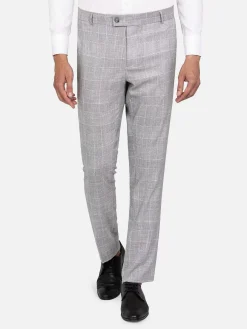 Wam Denim Pantalons|Ground Checkered Slim Fit Grey Pantalon