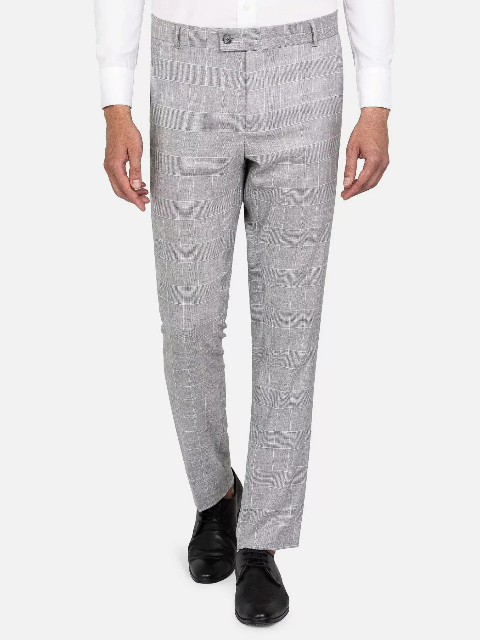Wam Denim Pantalons|Ground Checkered Slim Fit Grey Pantalon