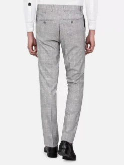 Wam Denim Pantalons|Ground Checkered Slim Fit Grey Pantalon