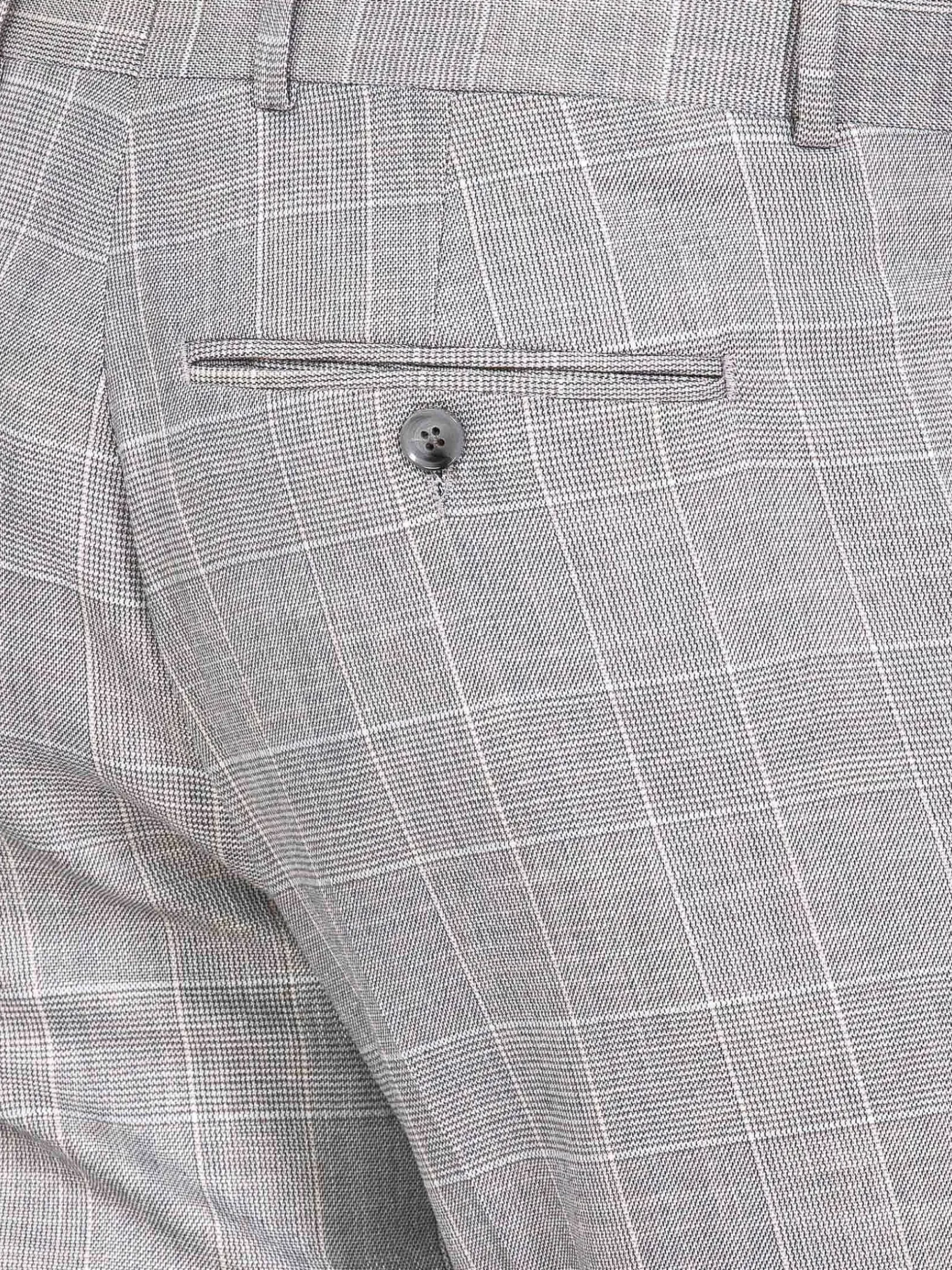Wam Denim Pantalons|Ground Checkered Slim Fit Grey Pantalon