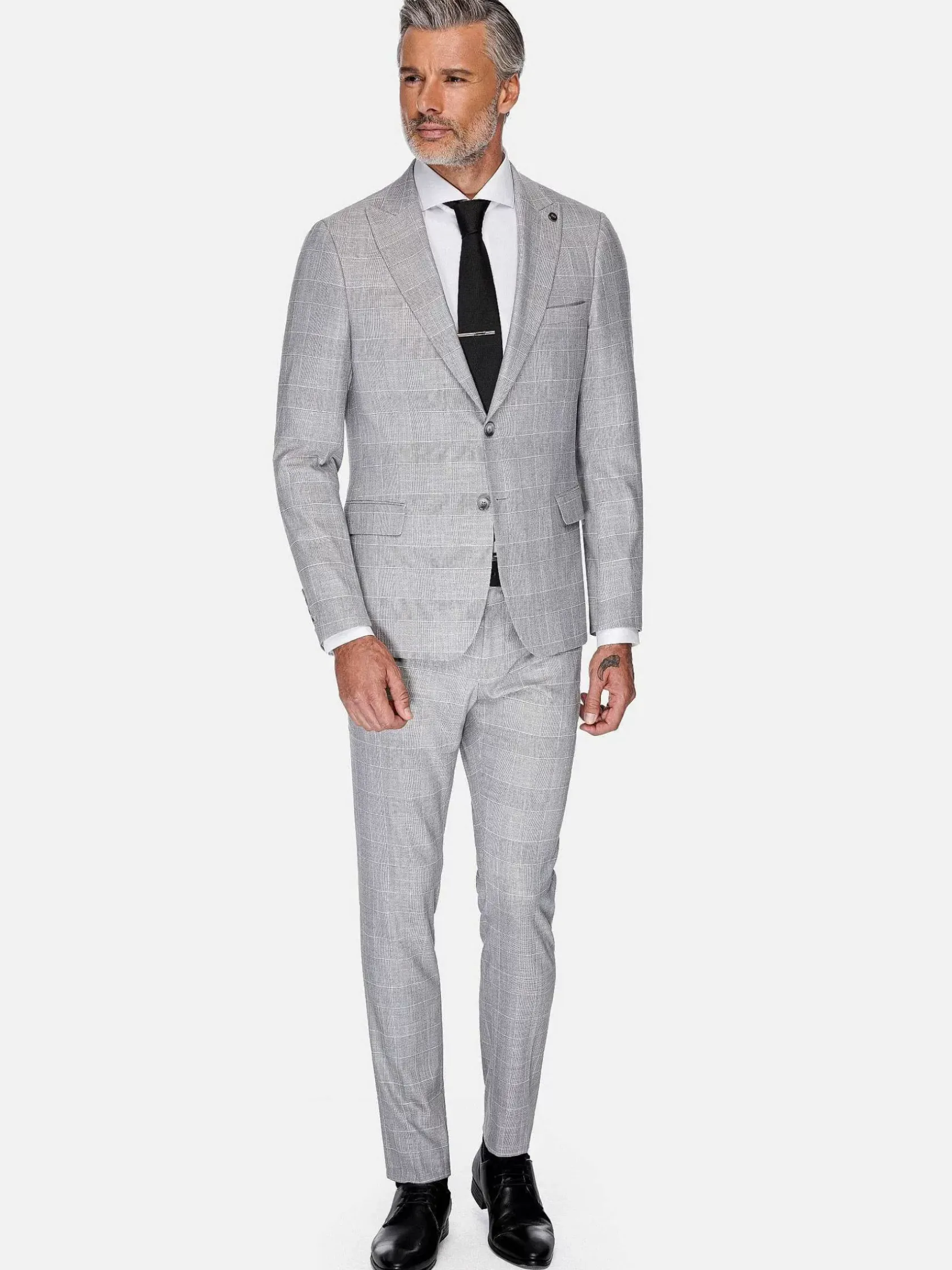 Wam Denim Colberts|Ground Checkered Slim Fit Grey Colbert