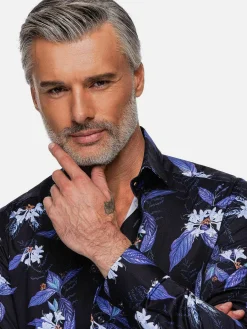 Wam Denim Overhemd Lange Mouwen|Havana Navy Floral Print Overhemd Lange Mouw