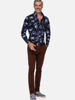 Wam Denim Overhemd Lange Mouwen|Havana Navy Floral Print Overhemd Lange Mouw