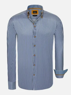 Wam Denim Overhemd Lange Mouwen|Kevin Regular Fit Royal Blue Overhemd